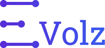 Volz logo: blue circuit-like icon on the left and the word Volz in blue text.